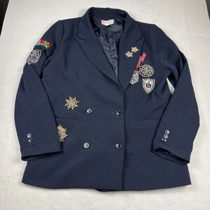 Latiste Academia Ivy League Blazer Blue Bling Patch Crest Beaded Jacket MEDIUM